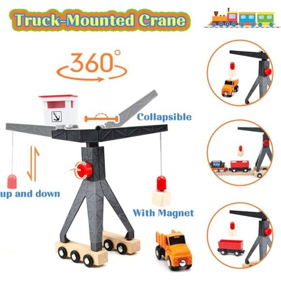 Wooden Train Set, 56-Piece Deluxe Kids Toy Train Set for 2 3 4 5 Year - Picture 4 of 7